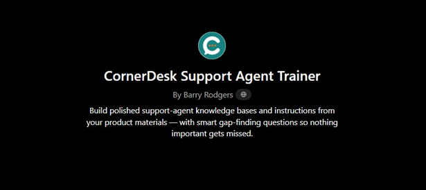 CornerDesk Support Agent Trainer custom GPT preview
